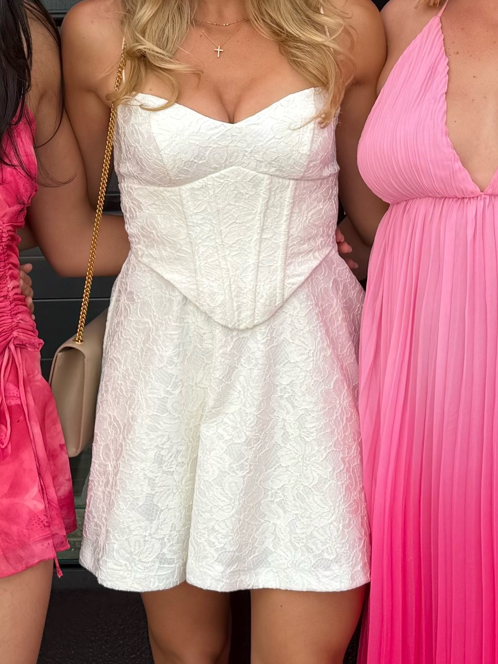Sweetheart Neck White Lace Corset Mini Dress Small